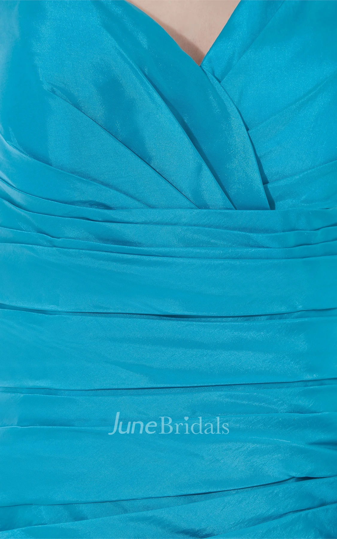 v-neck chiffon ankle-length sleeveless dress with flower and ruching