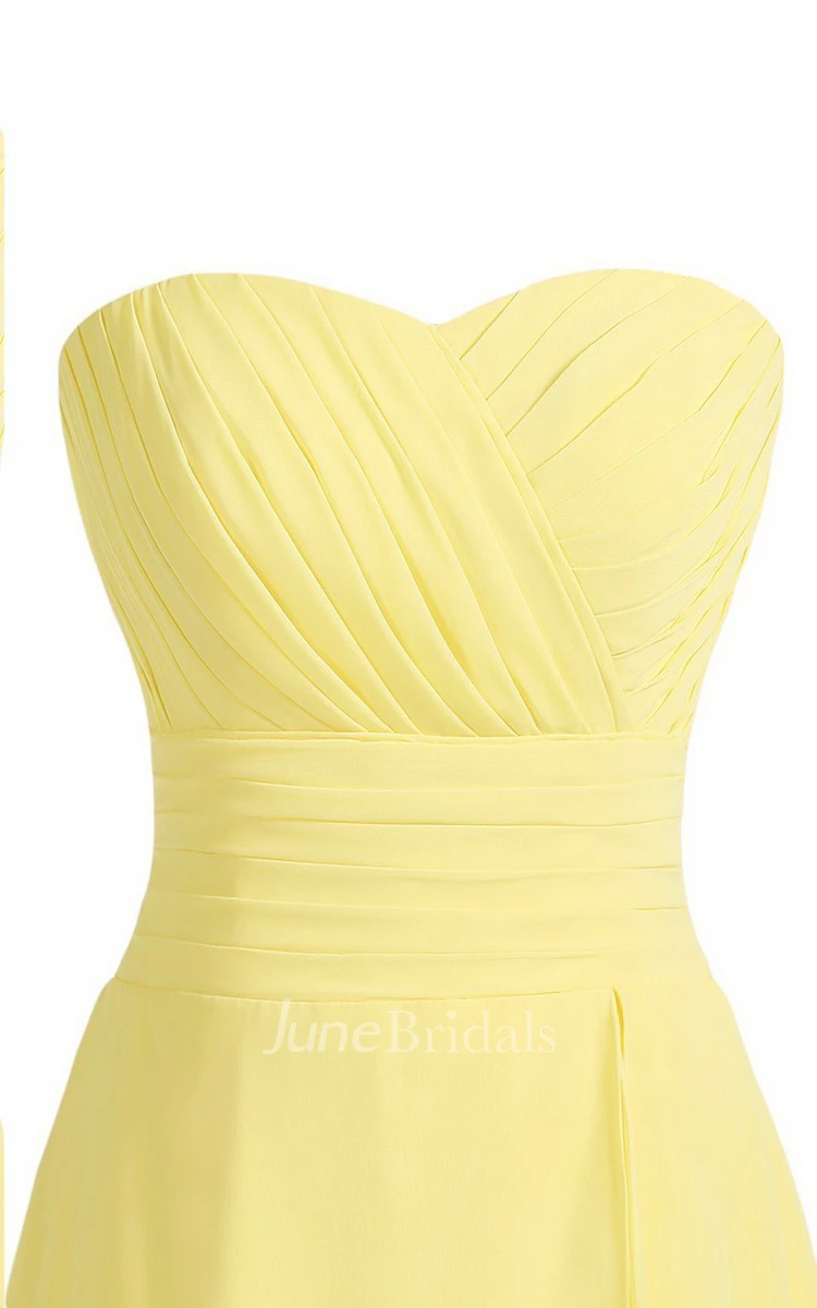 Strapless Layered Chiffon Dress With Zipper Back