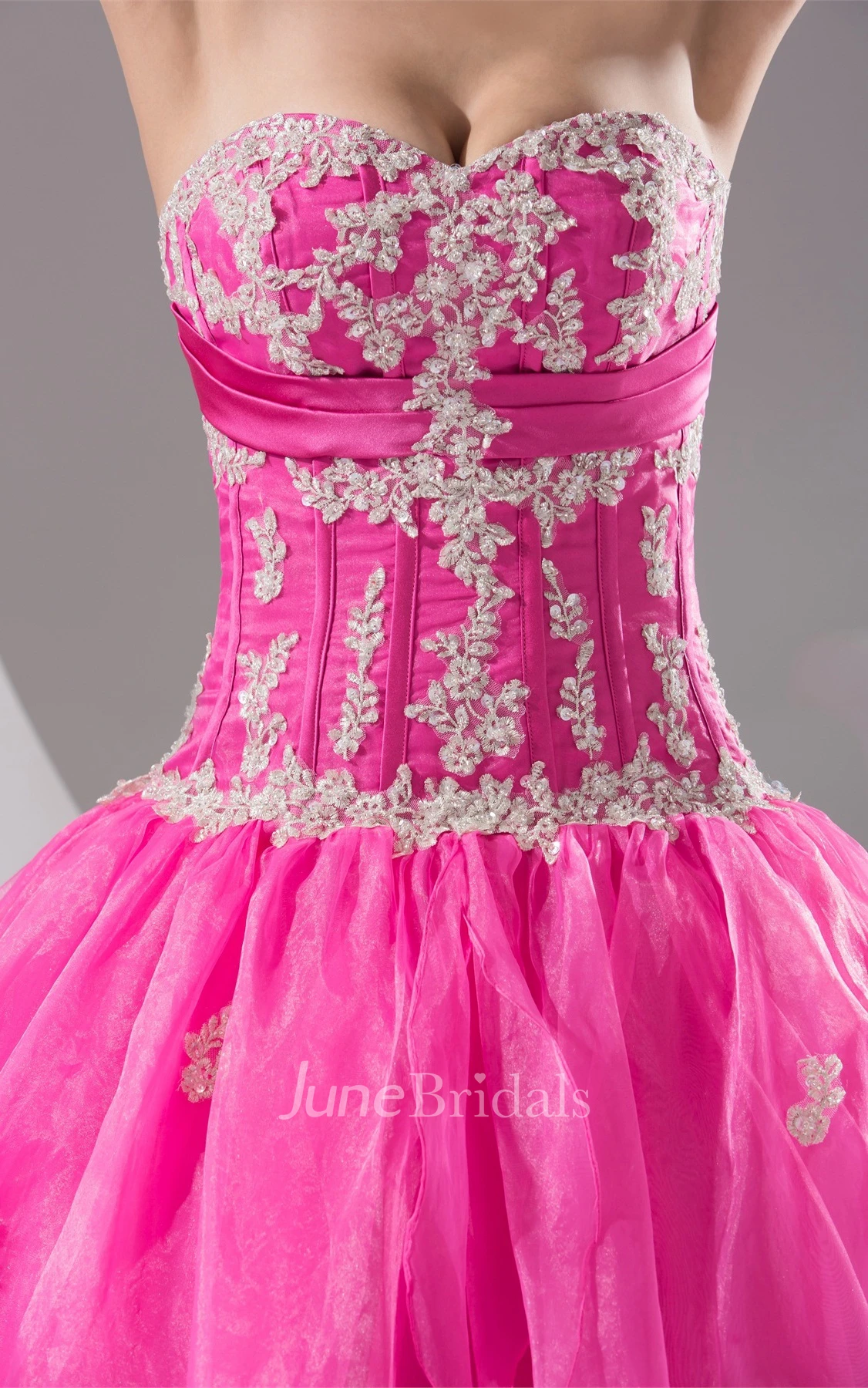 Sweetheart Pleated Ball Gown with Appliques and Ruched Bodice