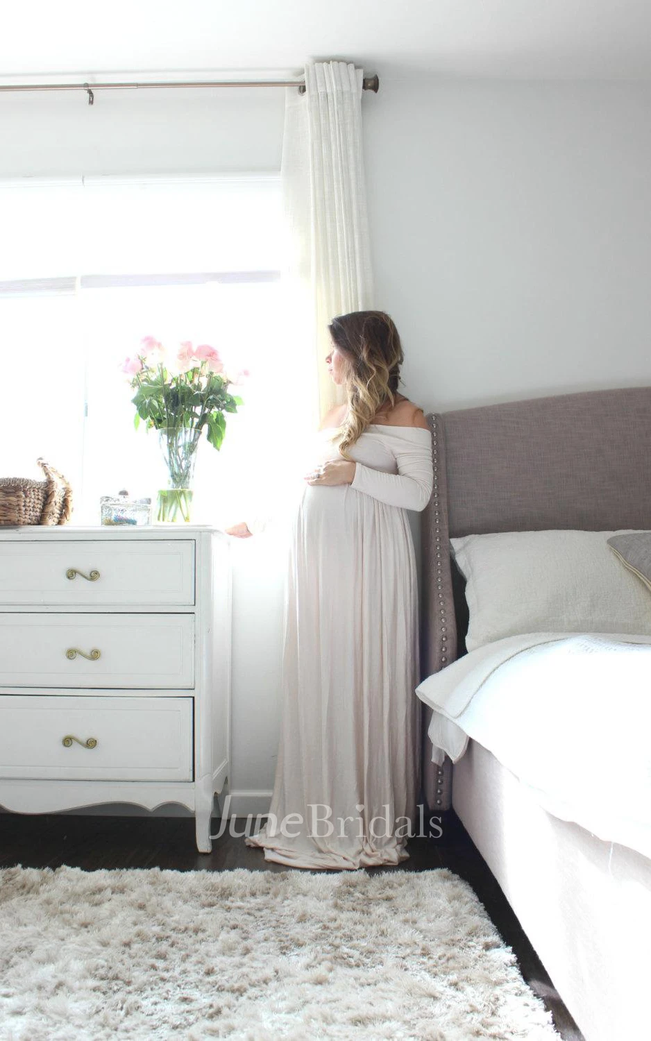 Long Sleeve Maternity Gown Baby Shower Maternity Babydoll Dress