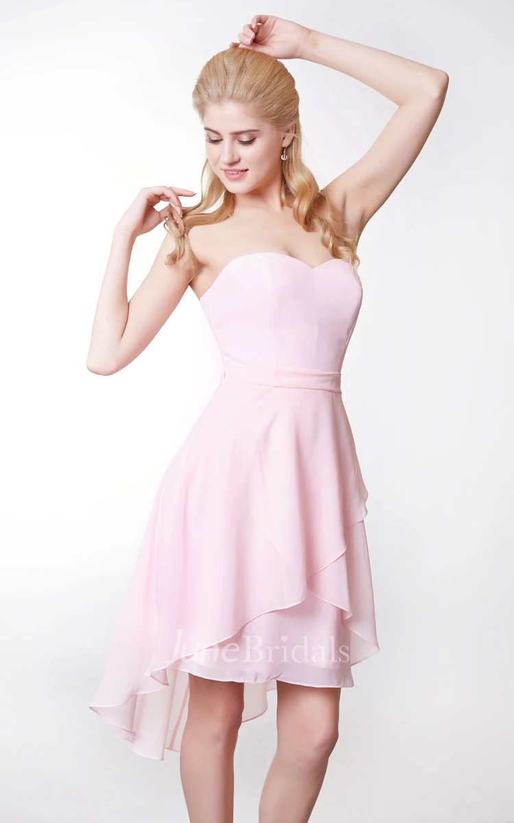 Crisscross Front Sweetheart Chiffon Dress With High Low Style