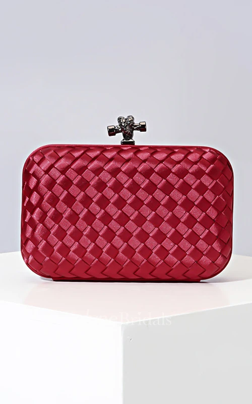 Woven Satin Clutch with Top Clasp