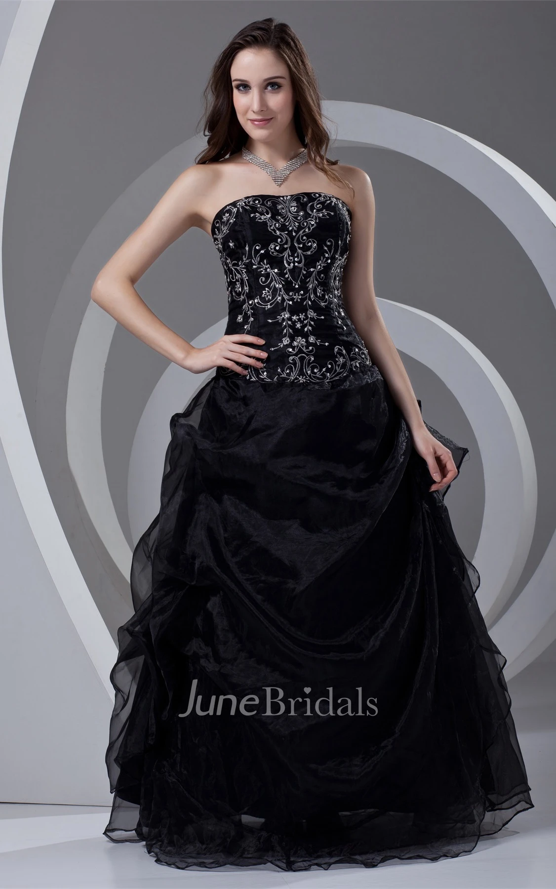 strapless pick-up ball embroidered gown with corset back