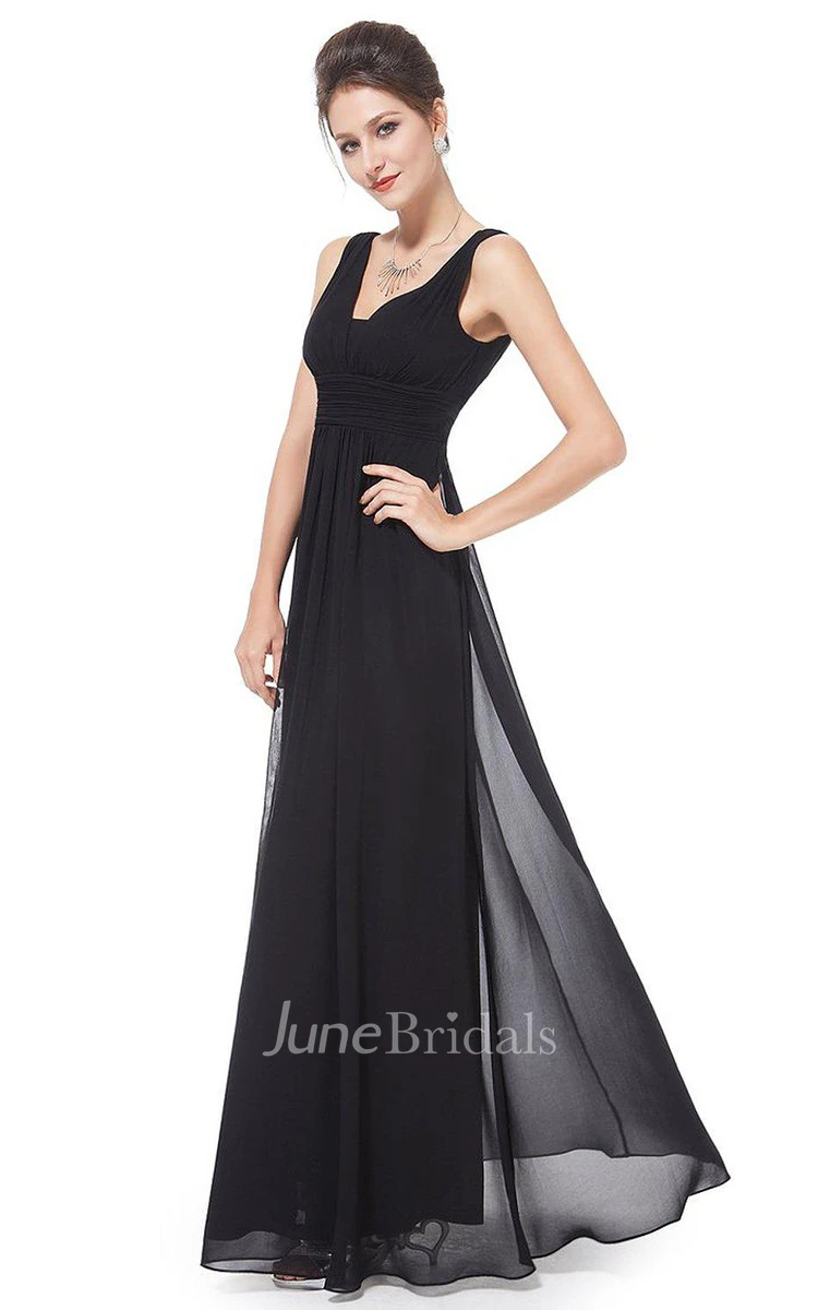 Sleeveless A-line Chiffon Dress With Low V-back