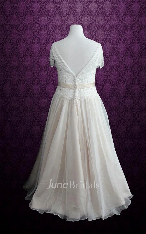 Cap Sleeve Chiffon Lace Weddig Dress