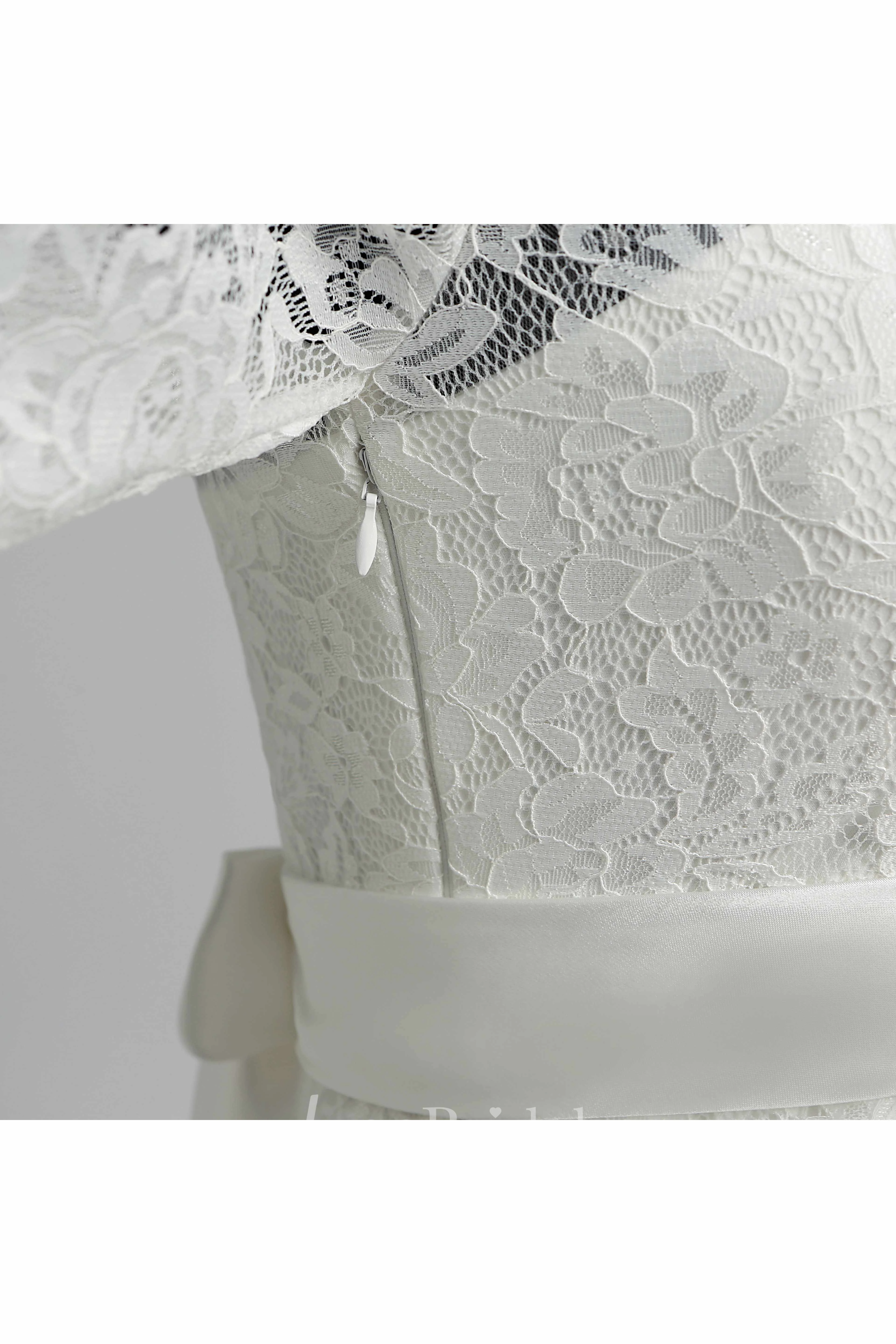 Knee-length A-line V-neck Illusion 3/4 Length Sleeve Illusion Lace Maternity Weeding Dress