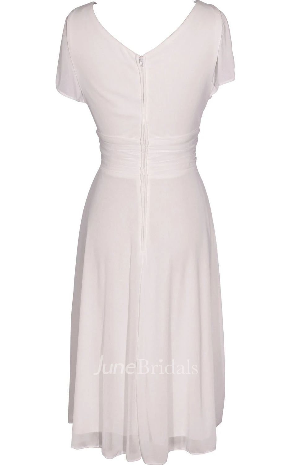 Short Sleeve V-neck Knee-length Chiffon Dress With Beading