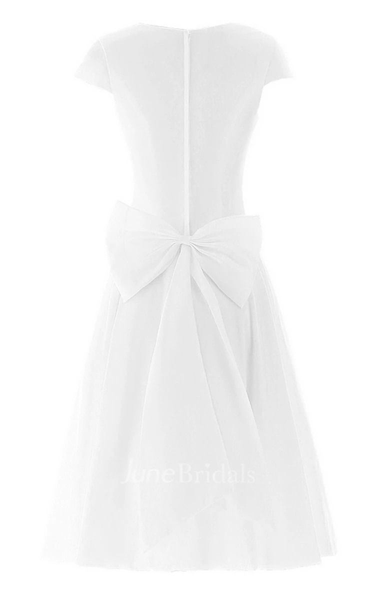 Scoop-neck Short-sleeve Fuffle A-line Bridal Dress