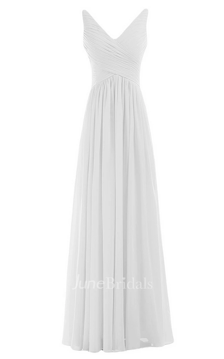 Sleeveless V-neck Chiffon Dress With Crisscross Ruching