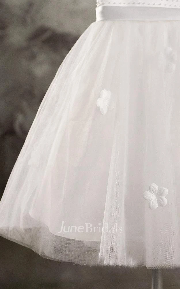 Sleeveless Sleeve Tulle&Satin Dress With Beading&Flower