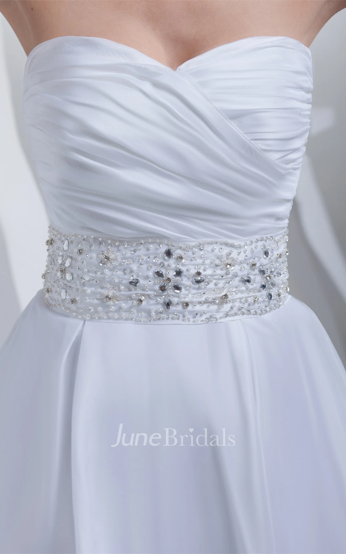 Sweetheart Tea-Length A-Line Dress with Ruching and Jeweled Waist