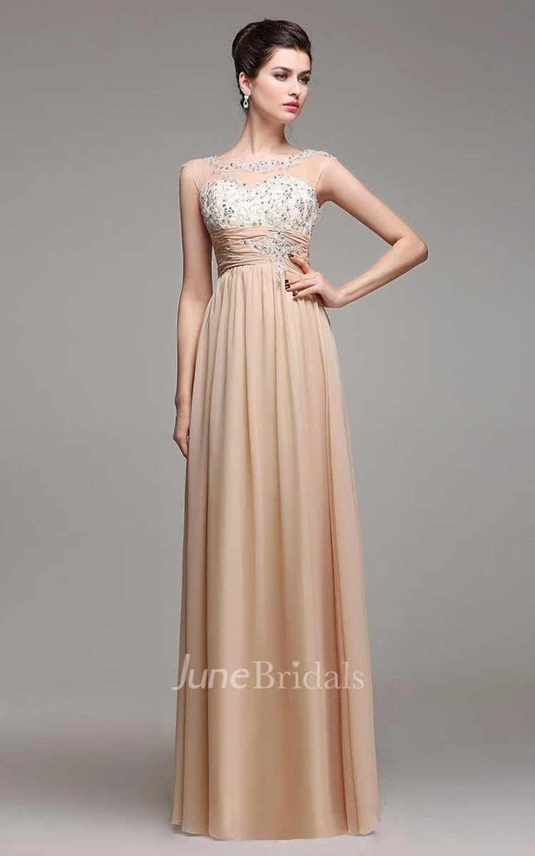 Cap-sleeved A-line Chiffon Gown With Sequins
