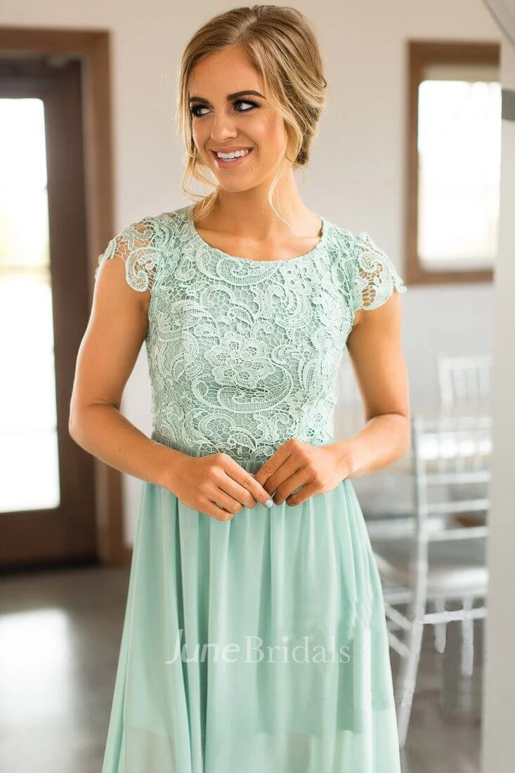 Sexy Bateau Cap-sleeve Keyhole Bridesmaid Dress