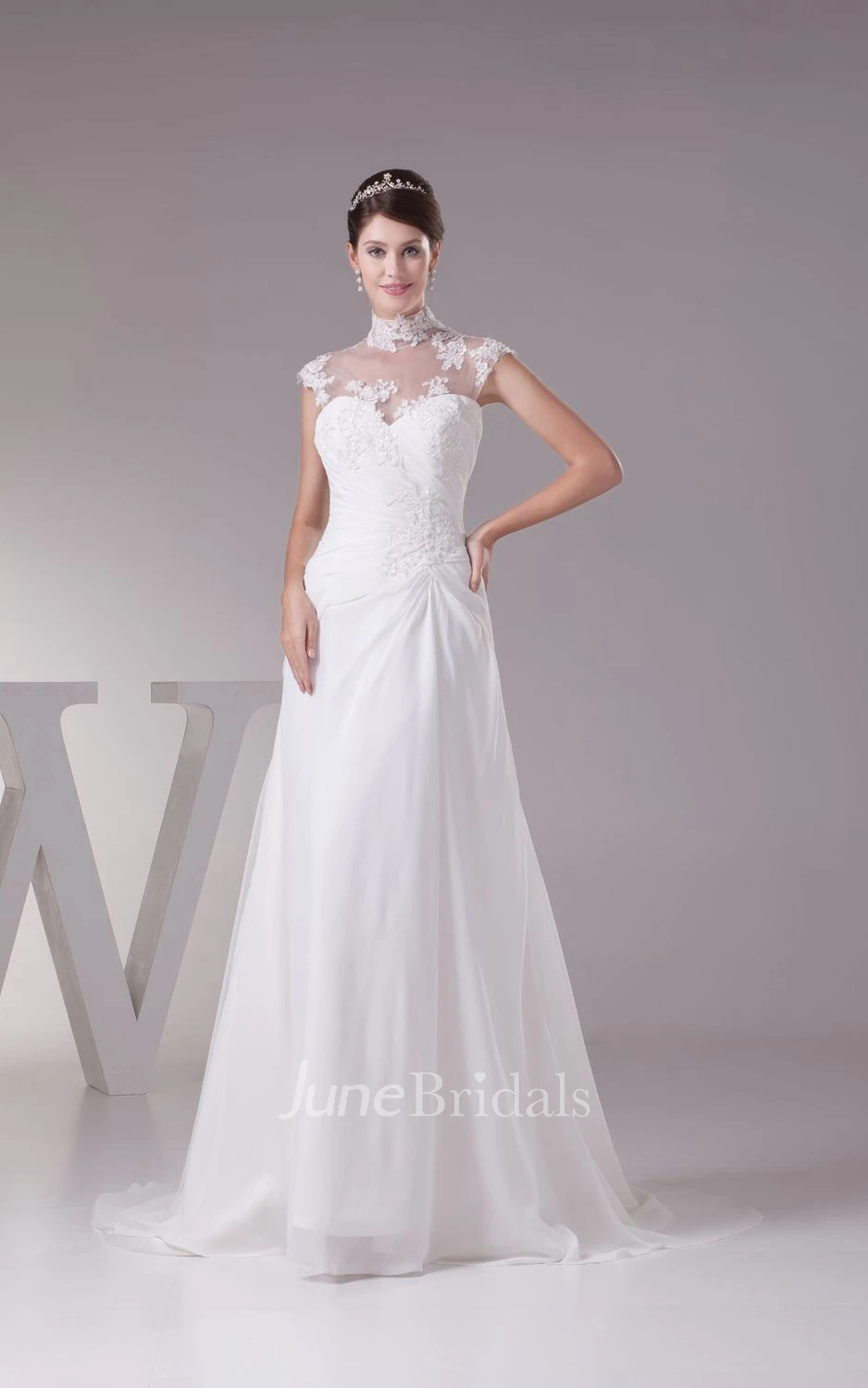 Exquisite High-Neck Ruched Sheath Dress With Illusion