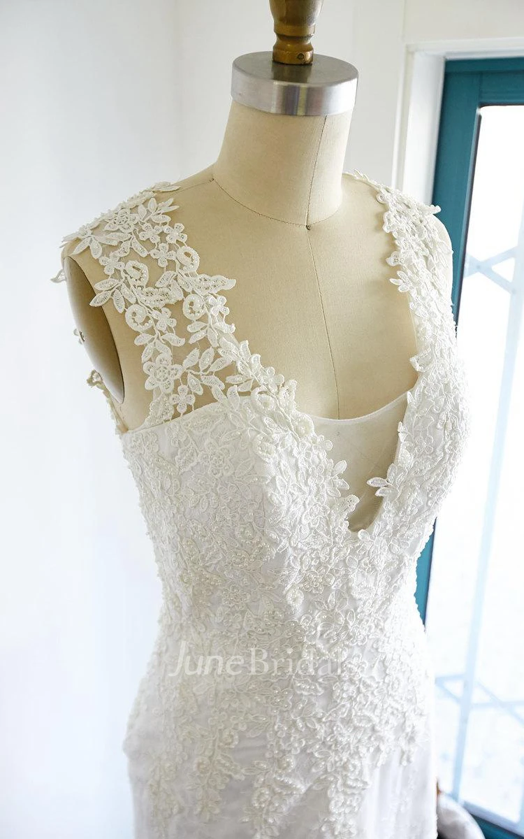 Sheath Tulle Lace Satin Weddig Dress With Illusion