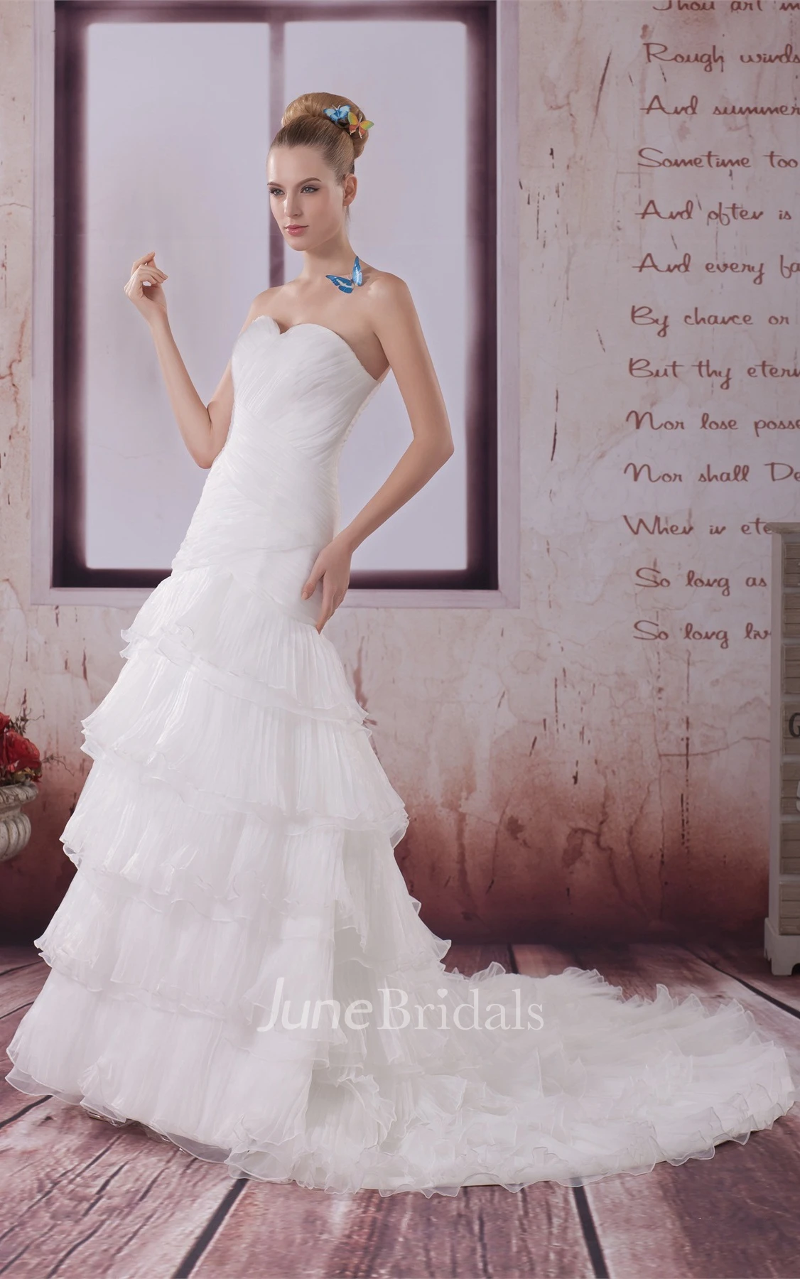 Sweetheart Criss-Cross A-Line Gown with Tiers and Court Train