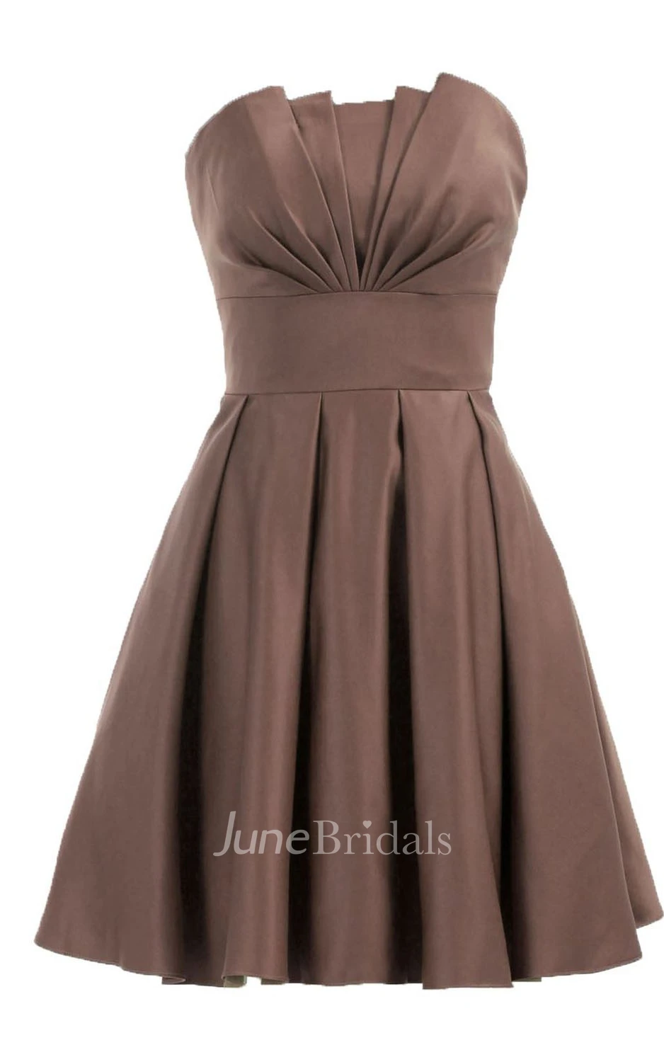 Strapless Appliqued Ruched Bodice Short Pleated Satin Dress