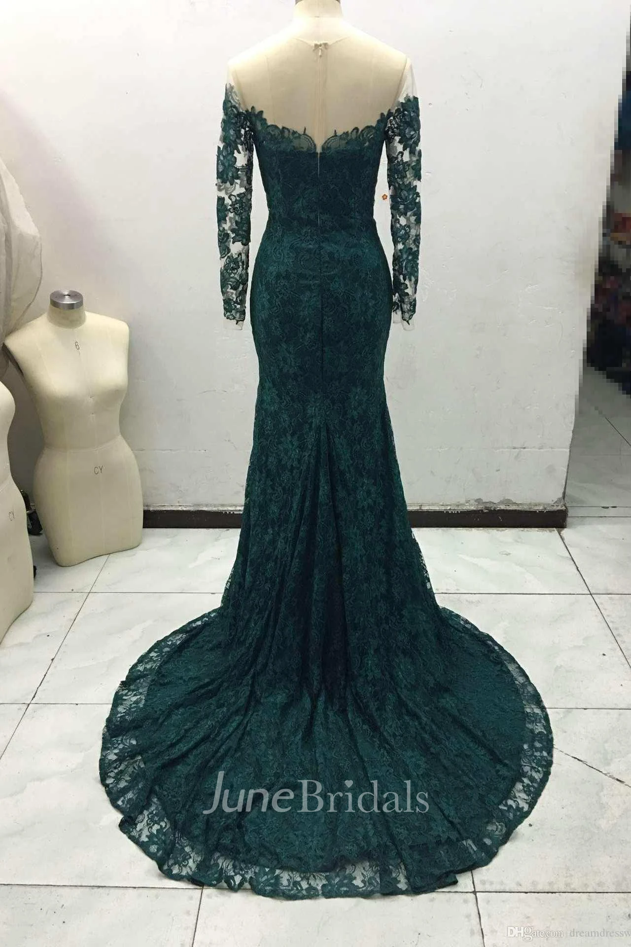 Off The Shoulder Long Lace Sleeve Mermaid Dress