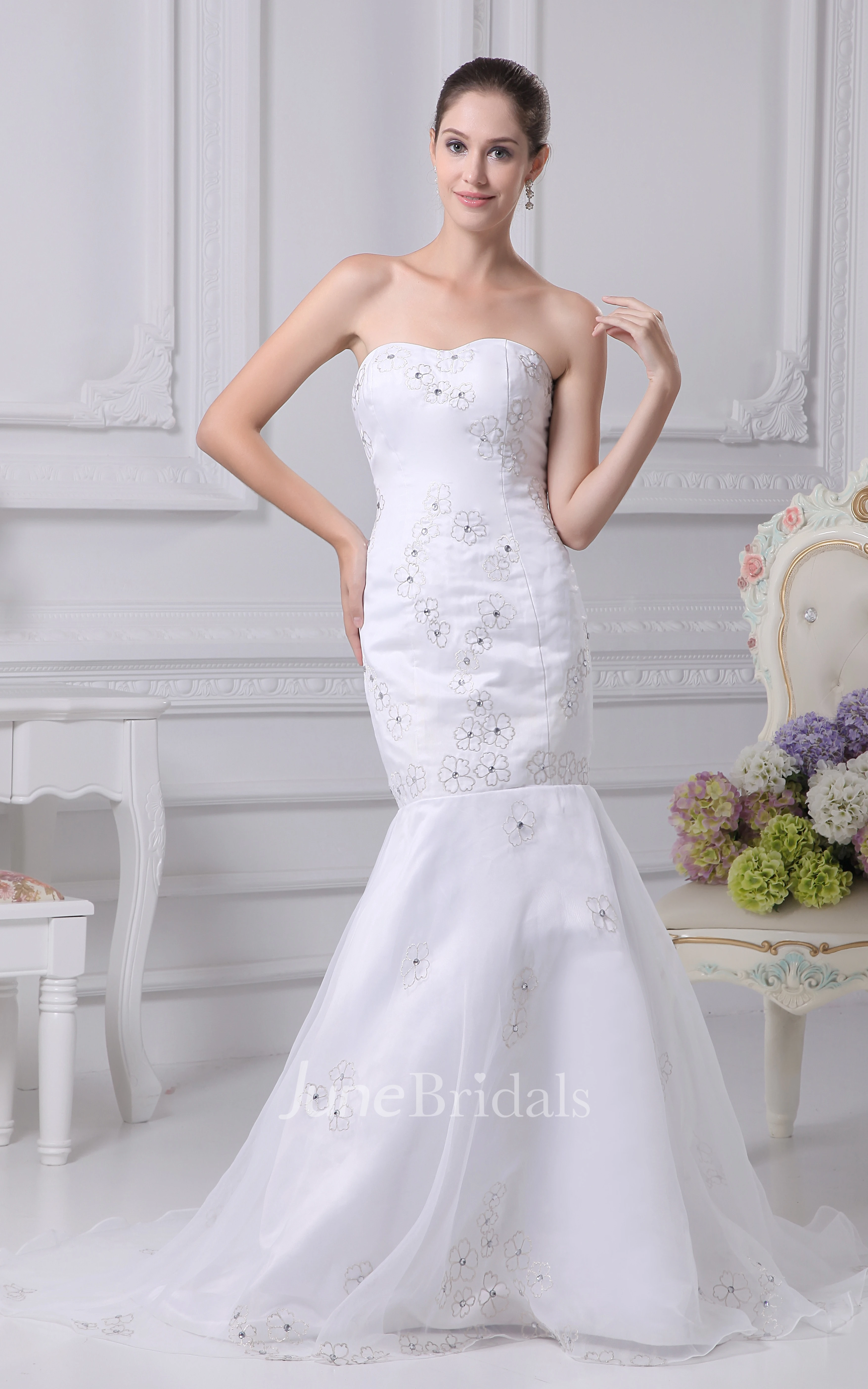 Strapless Mermaid Beaded Dress With Embroideries and Corset Back