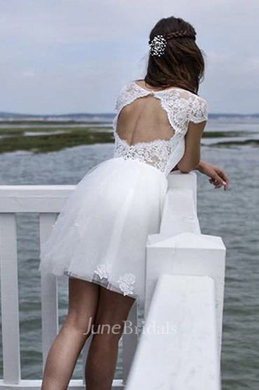 Tulle Cute Knee-length Dress With Keyhole And Illusion Lace