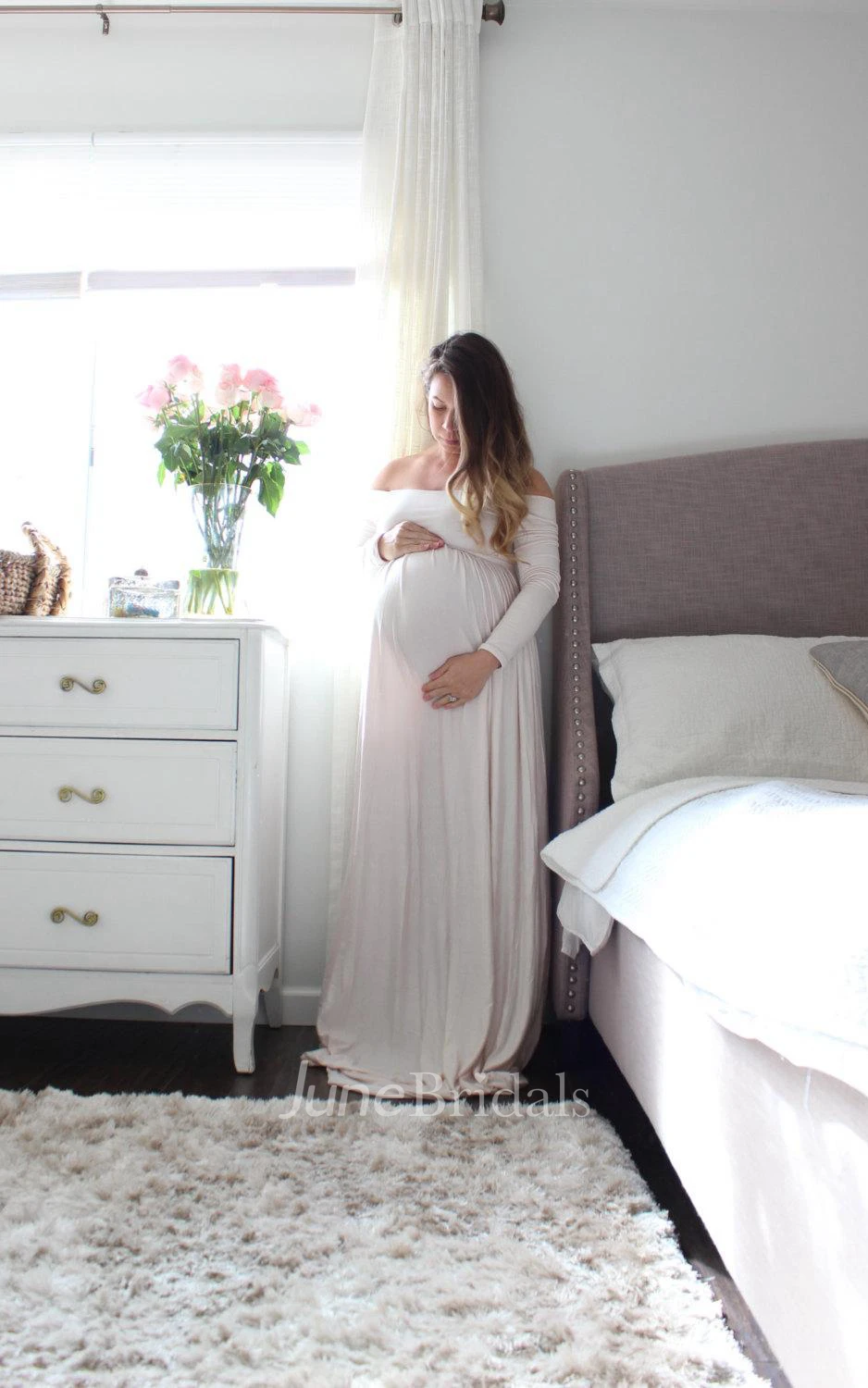 Long Sleeve Maternity Gown Baby Shower Maternity Babydoll Dress