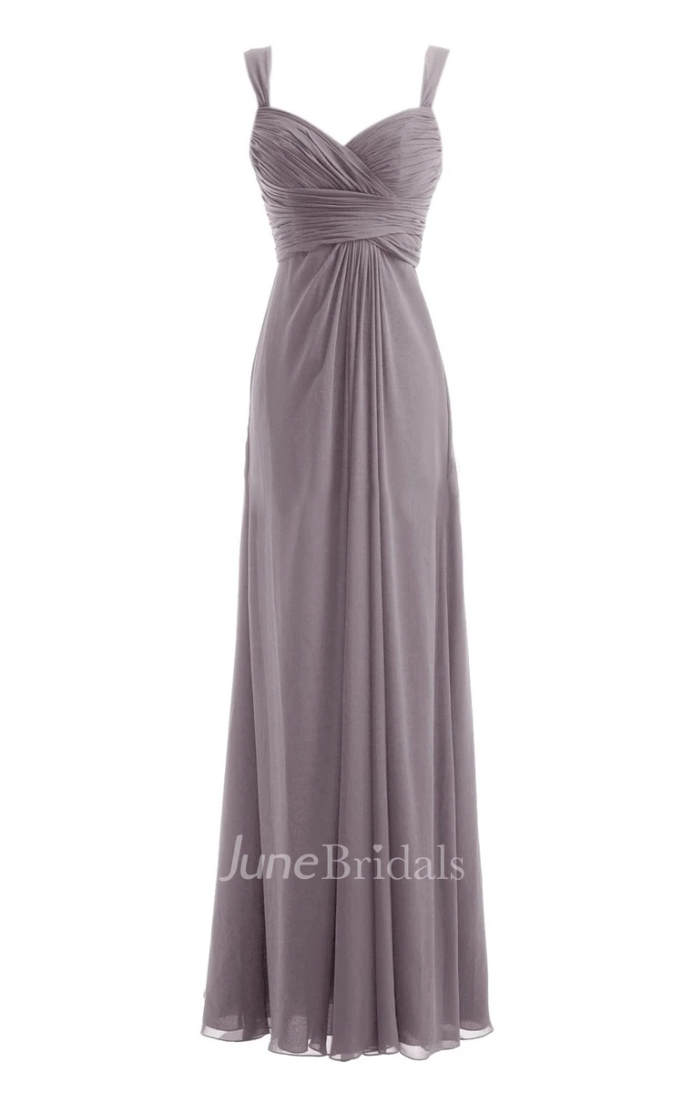 Straps Ruched A-line Gown With Deep-v Back