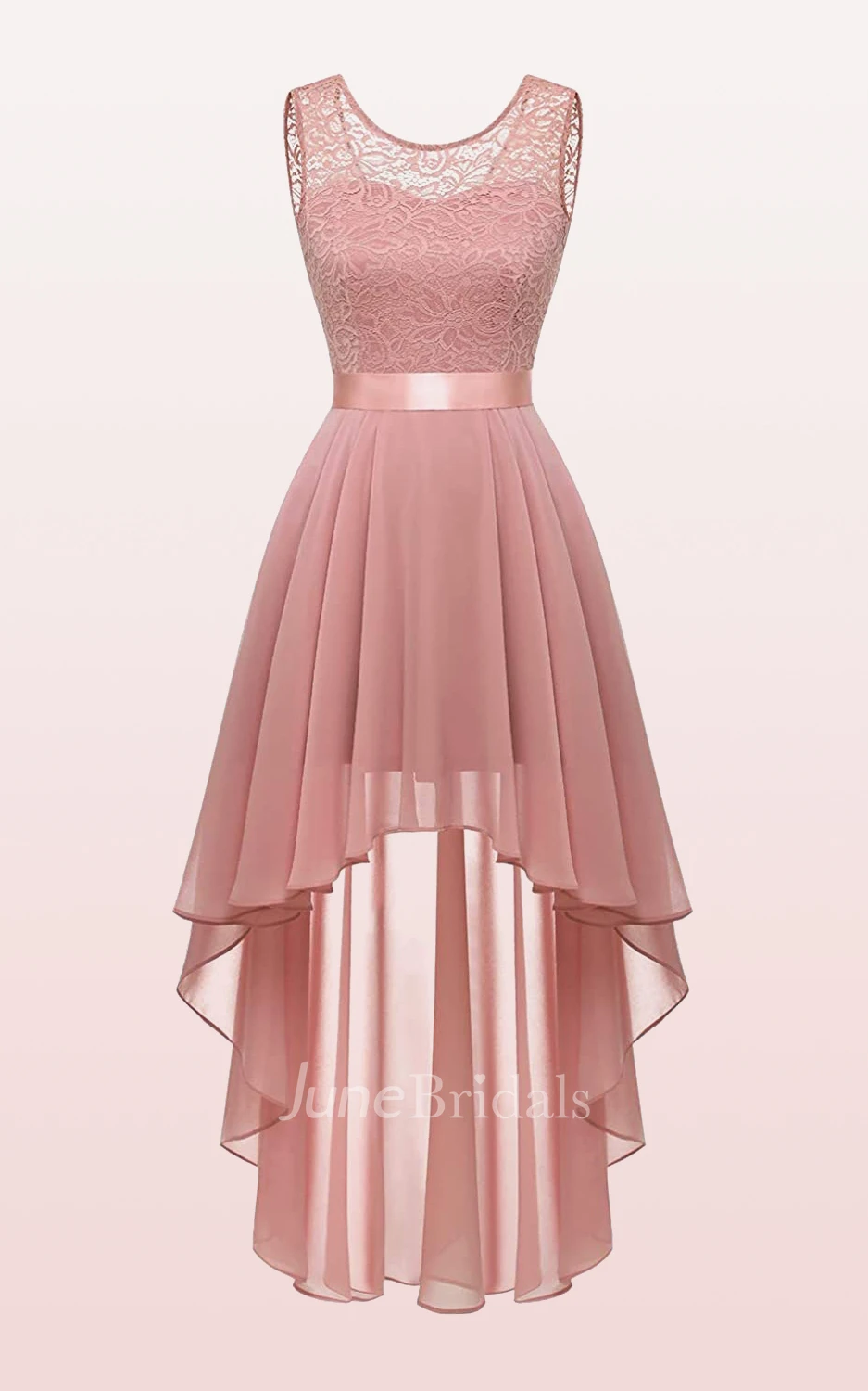 Informal A Line High Low Bateau Chiffon Sleeveless Bridesmaid Dress