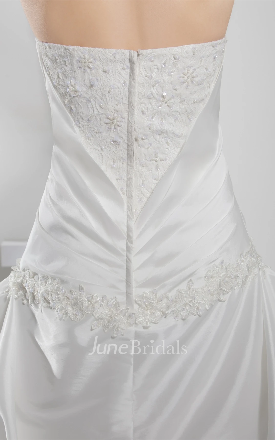 Sweetheart Pick-Up Appliqued Ball Gown with Ruching and Court Train