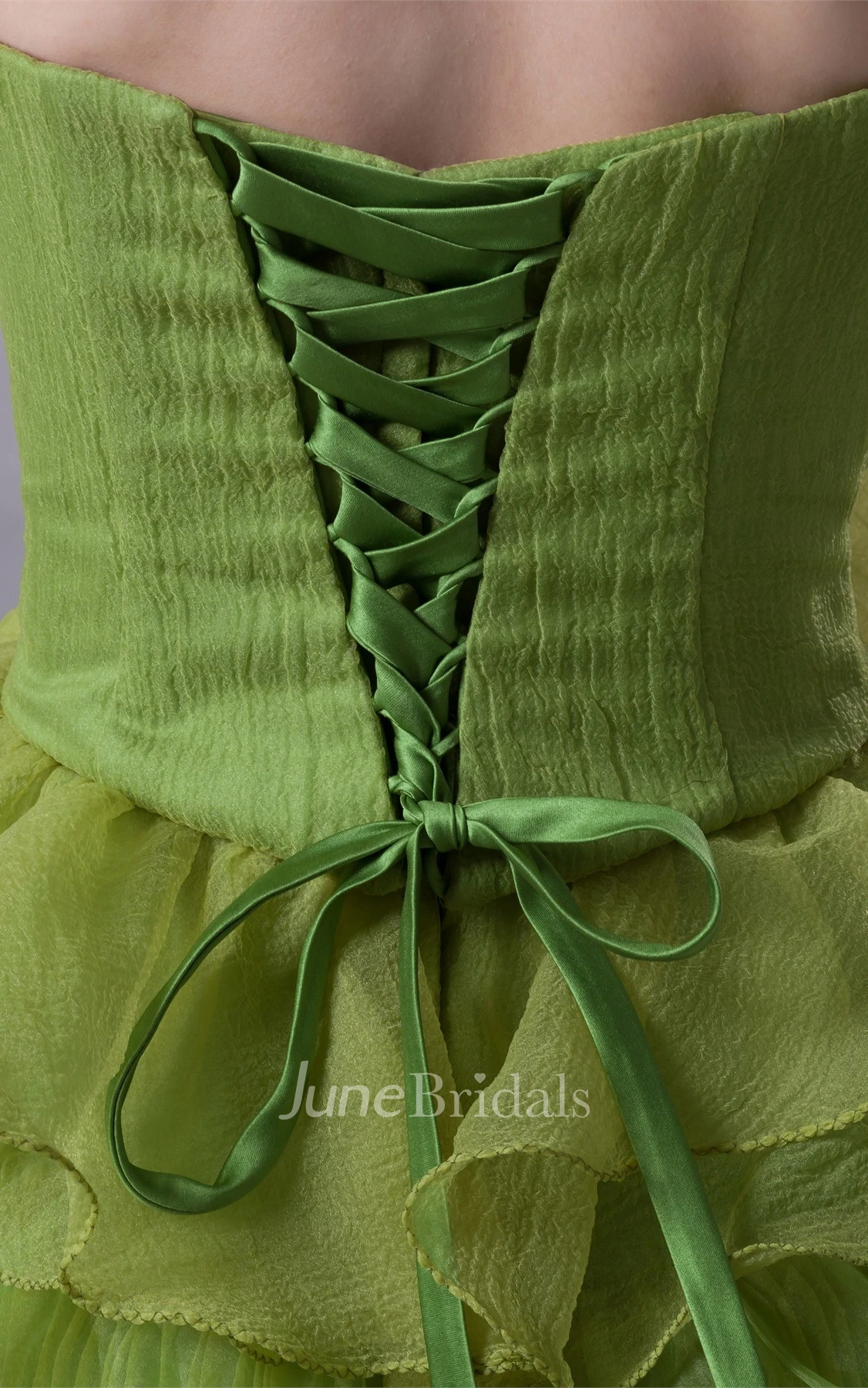 Strapless Tiered A-Line Ball Gown with Ruffles and Bow