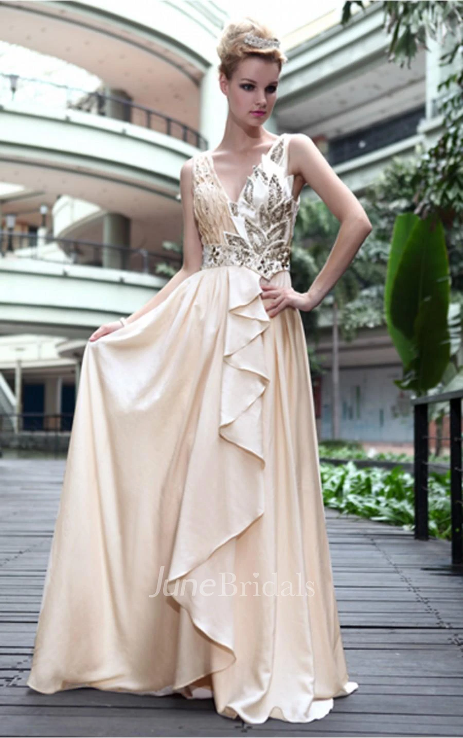 Amazing Ivory Sheath Floor-length V-neck Dress