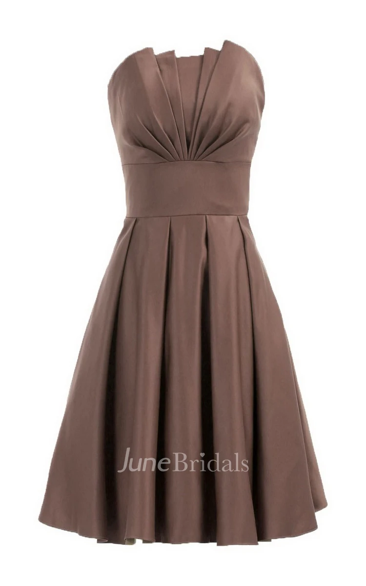 Strapless A-line Short Ruffled Dress With Flower