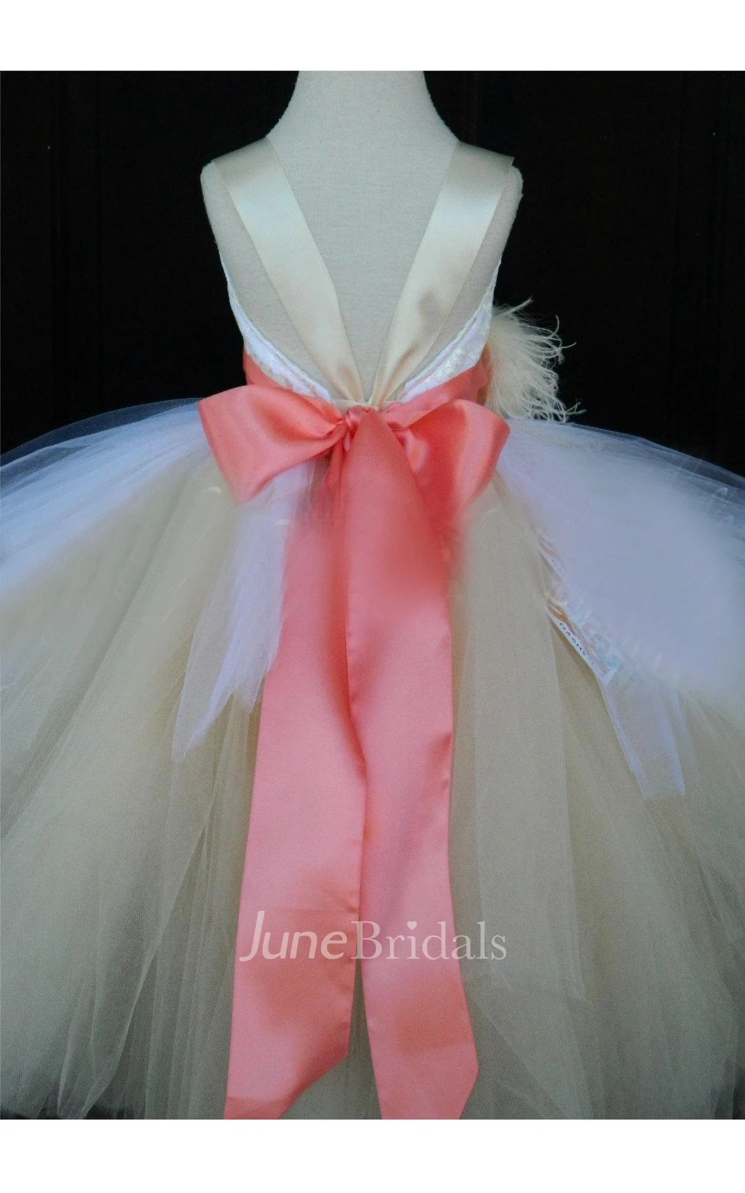 Lace Bodice strapped Tulle Dress With Flower&Sash Ribbon