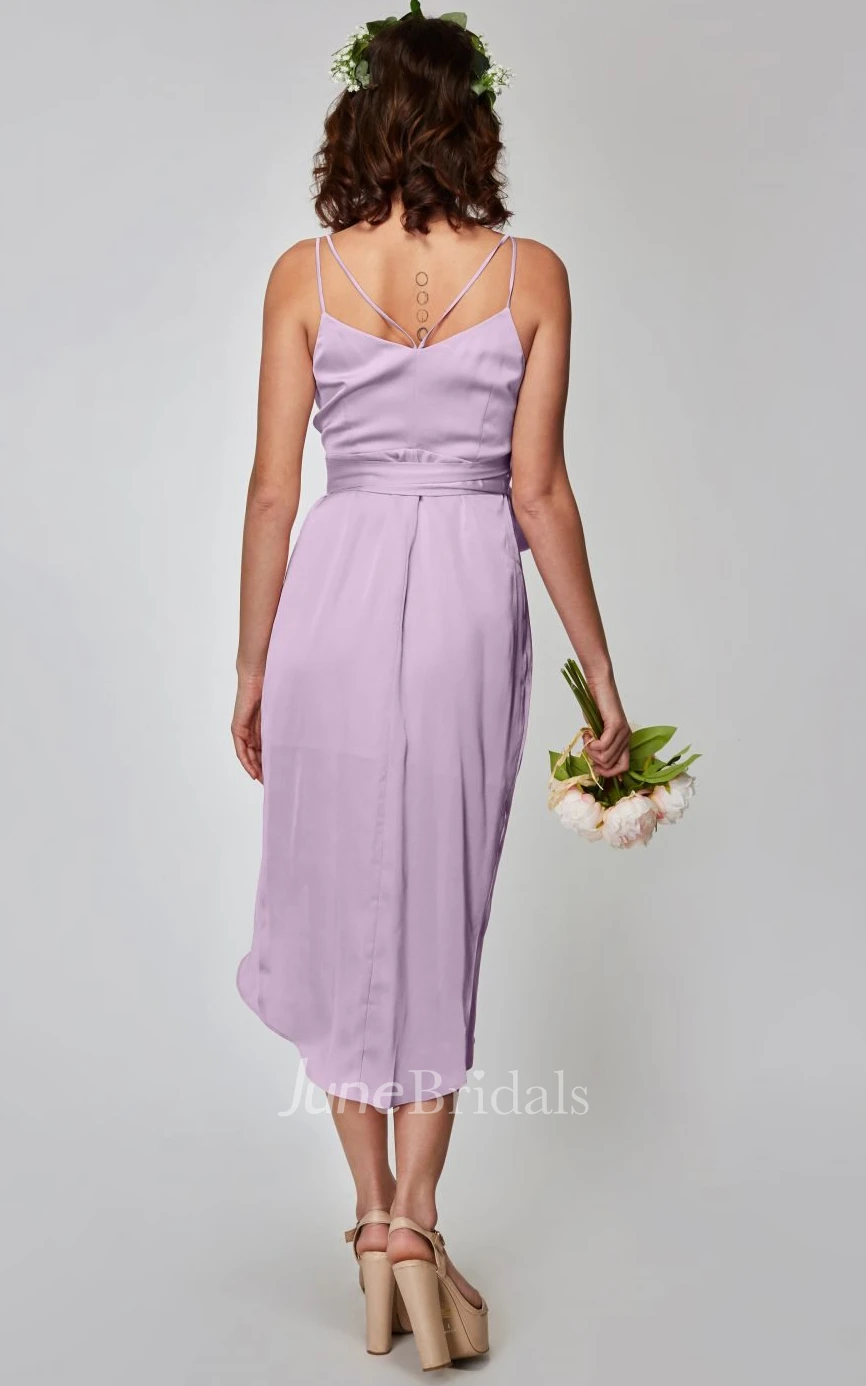 Informal Sexy Sheath Spaghetti Charmeuse Bridesmaid Dress With Open Back And Ruching