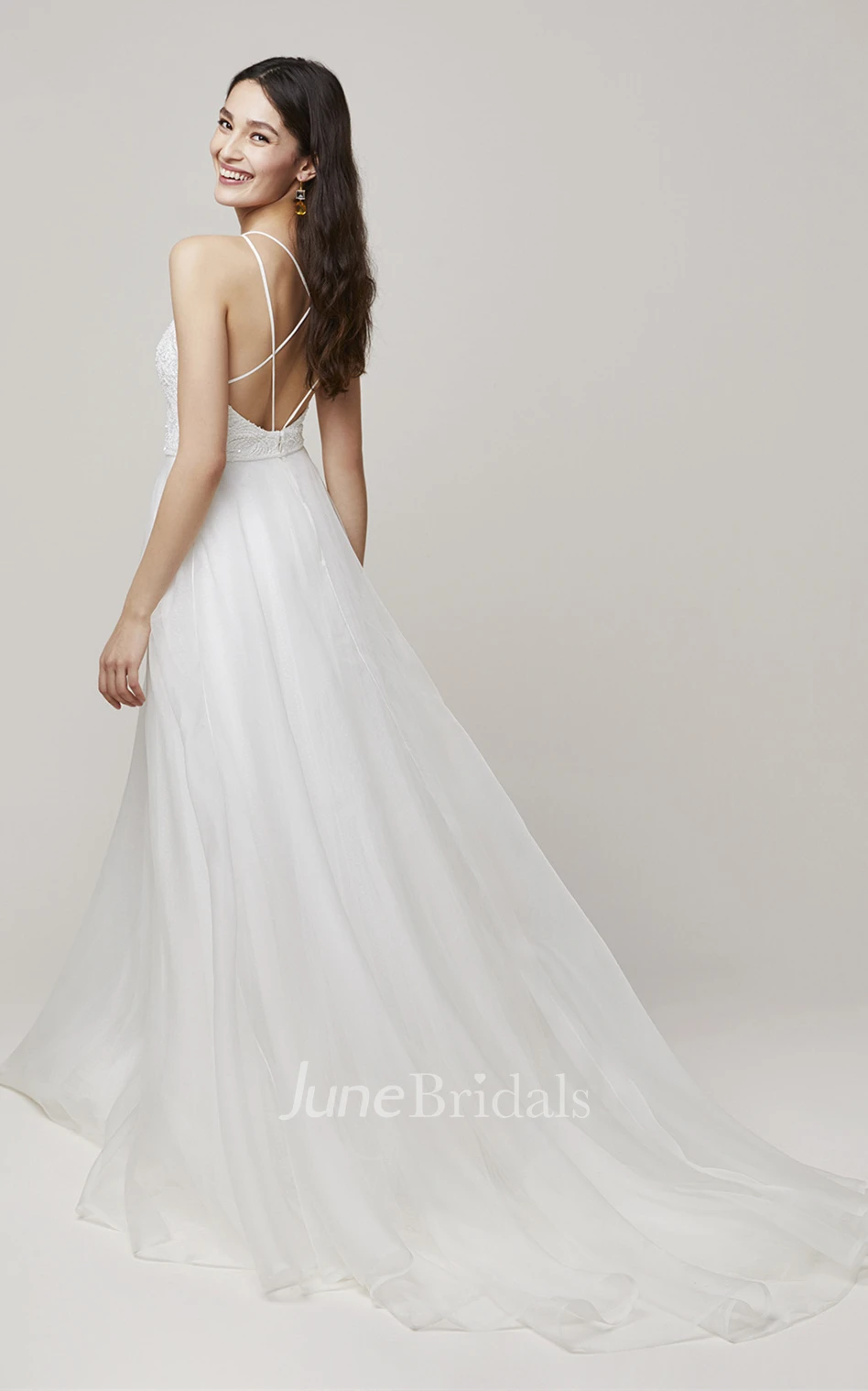 Classic A Line Lace Bateau Neck Bridal Gown with Train
