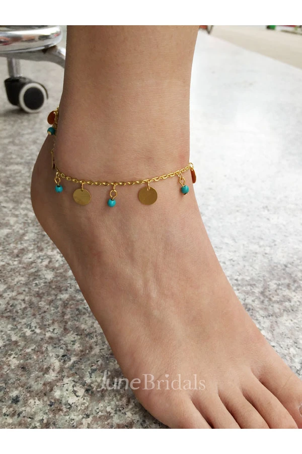 Western Style Summer Popular Foot Simple Turquoise Wafer Anklet
