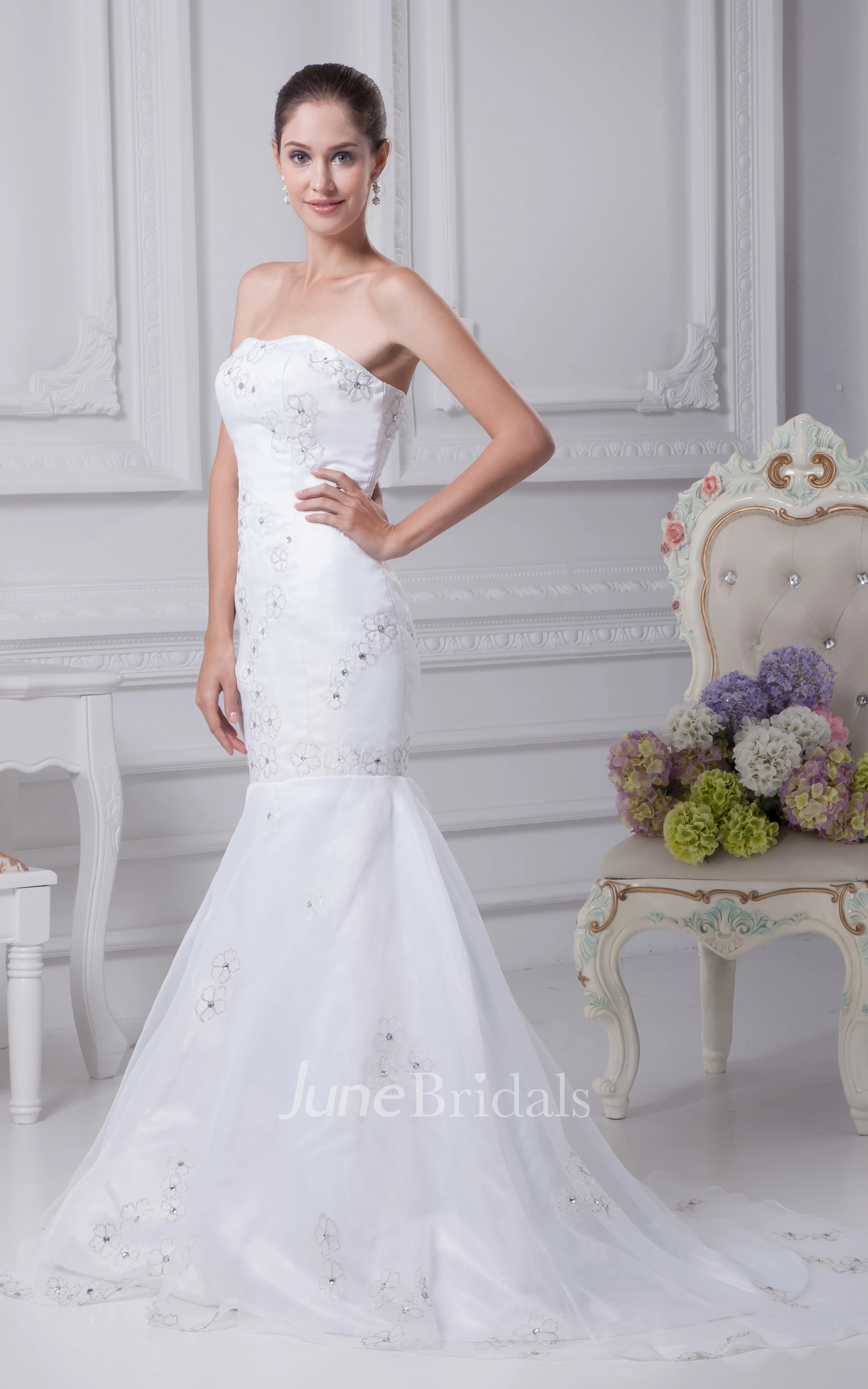 Strapless Mermaid Beaded Dress With Embroideries and Corset Back