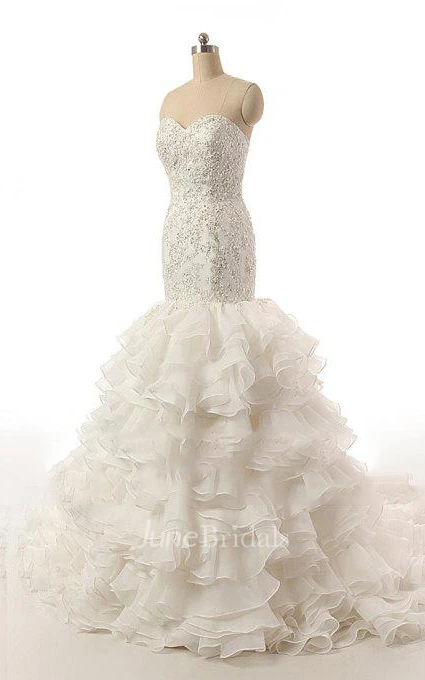 Strapless Sweetheart Mermaid Dress With Beading And Ruffles