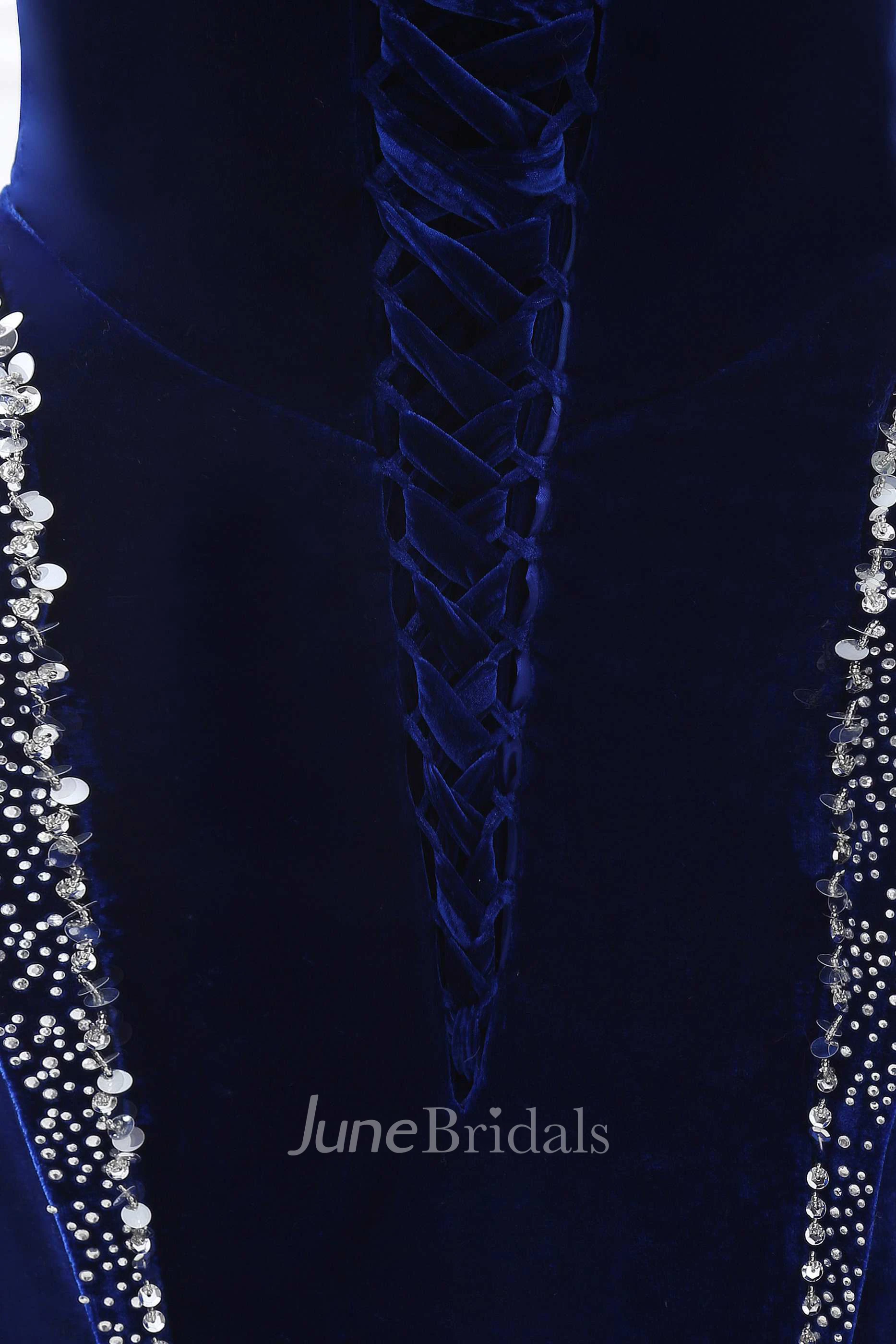 Tassel Cap Sleeve Bateau Neck Mermaid Velvet Gown