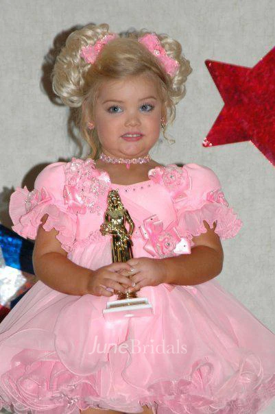 Lovely Short Pink Flower Girl Dress With Ruffles Flowers