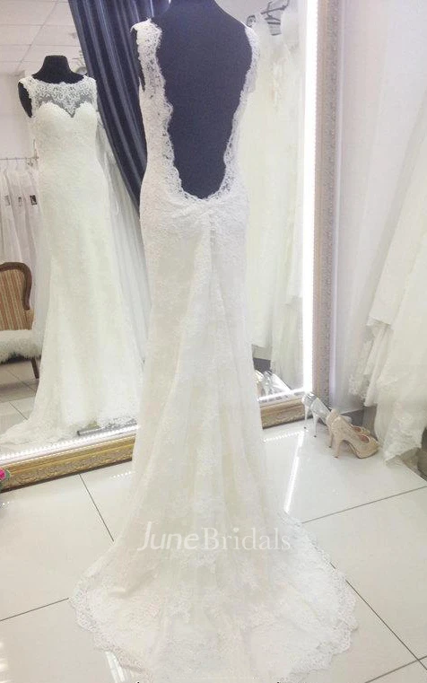 Sheath Scoop Sleeveless Lace Dress With Deep-V Back