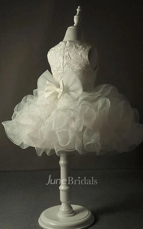 Lace Bust Organza Dress With Cascading Ruffles