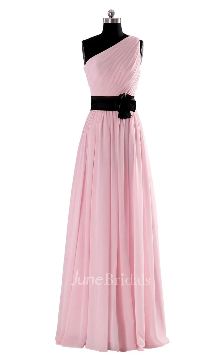 Elegant One-shoulder Chiffon A-line Dress With Floral Band
