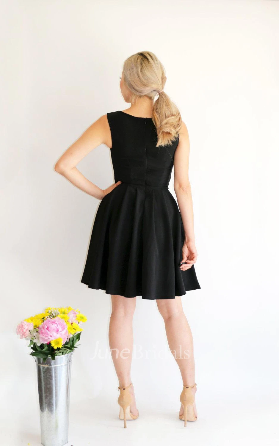 Short Black V Neck Satin Dress 
