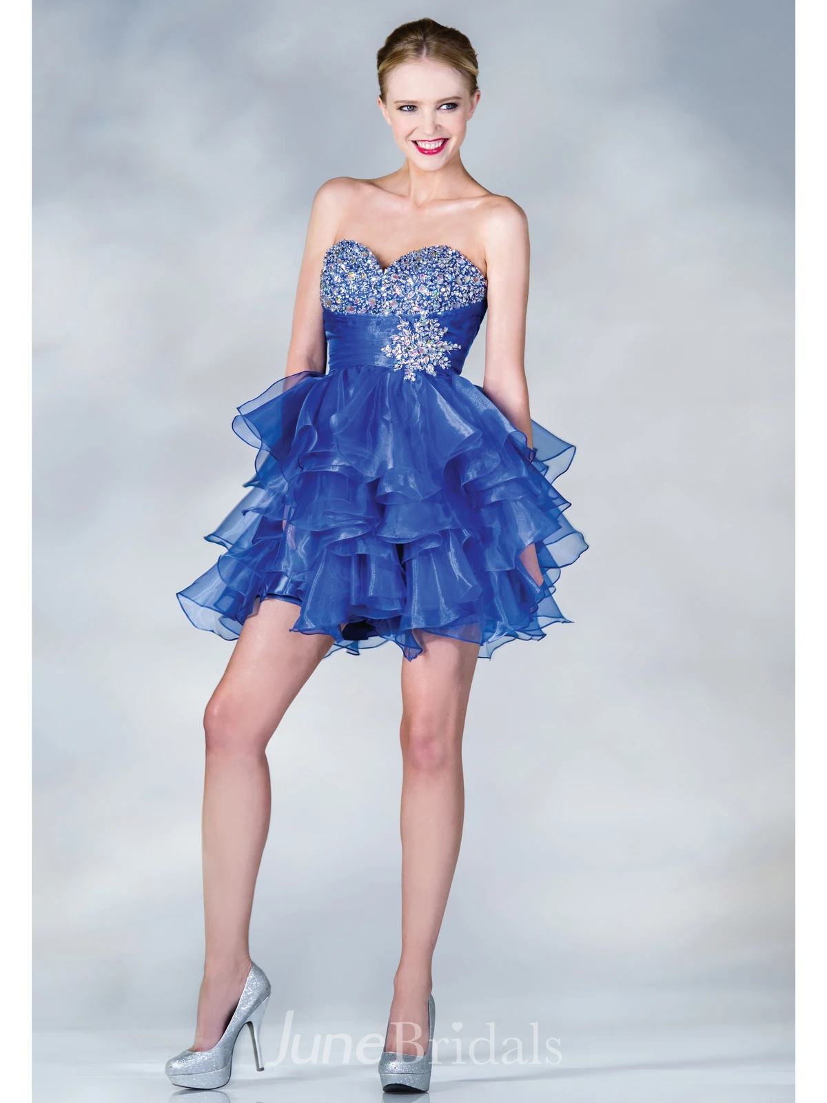 A-Line Short Sweetheart Sleeveless Organza Dress With Beading And Ruffles