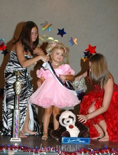 Lovely Short Pink Flower Girl Dress With Ruffles Flowers