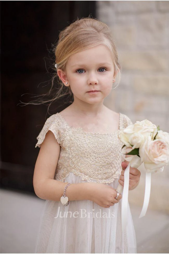 Newest Chiffon A-line Lace Appliques Flower Girl Dress Cap Sleeve