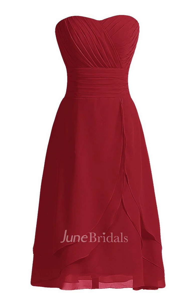 Strapless Layered Chiffon Dress With Zipper Back