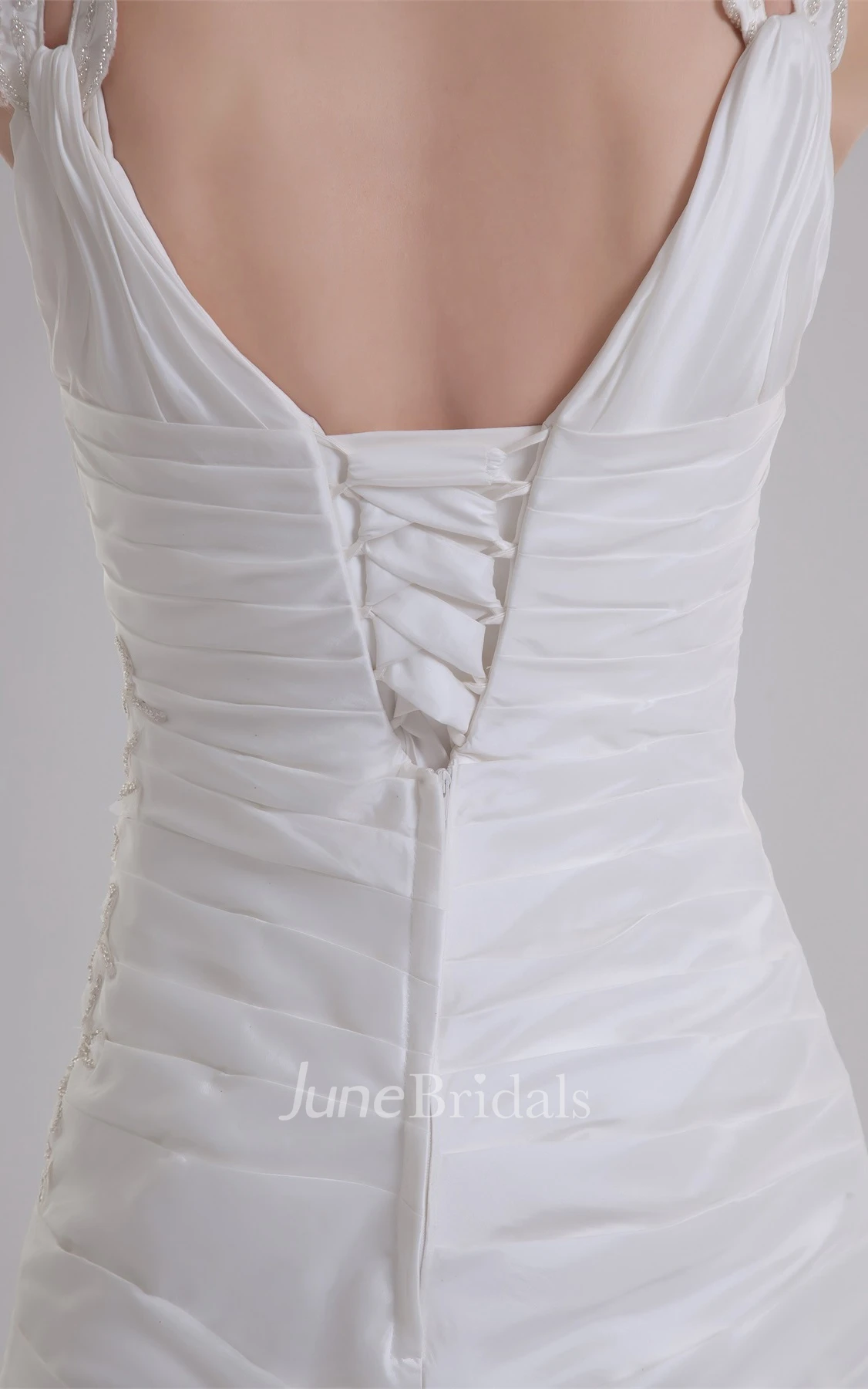 strapped a-line column gown with ruffle and strass