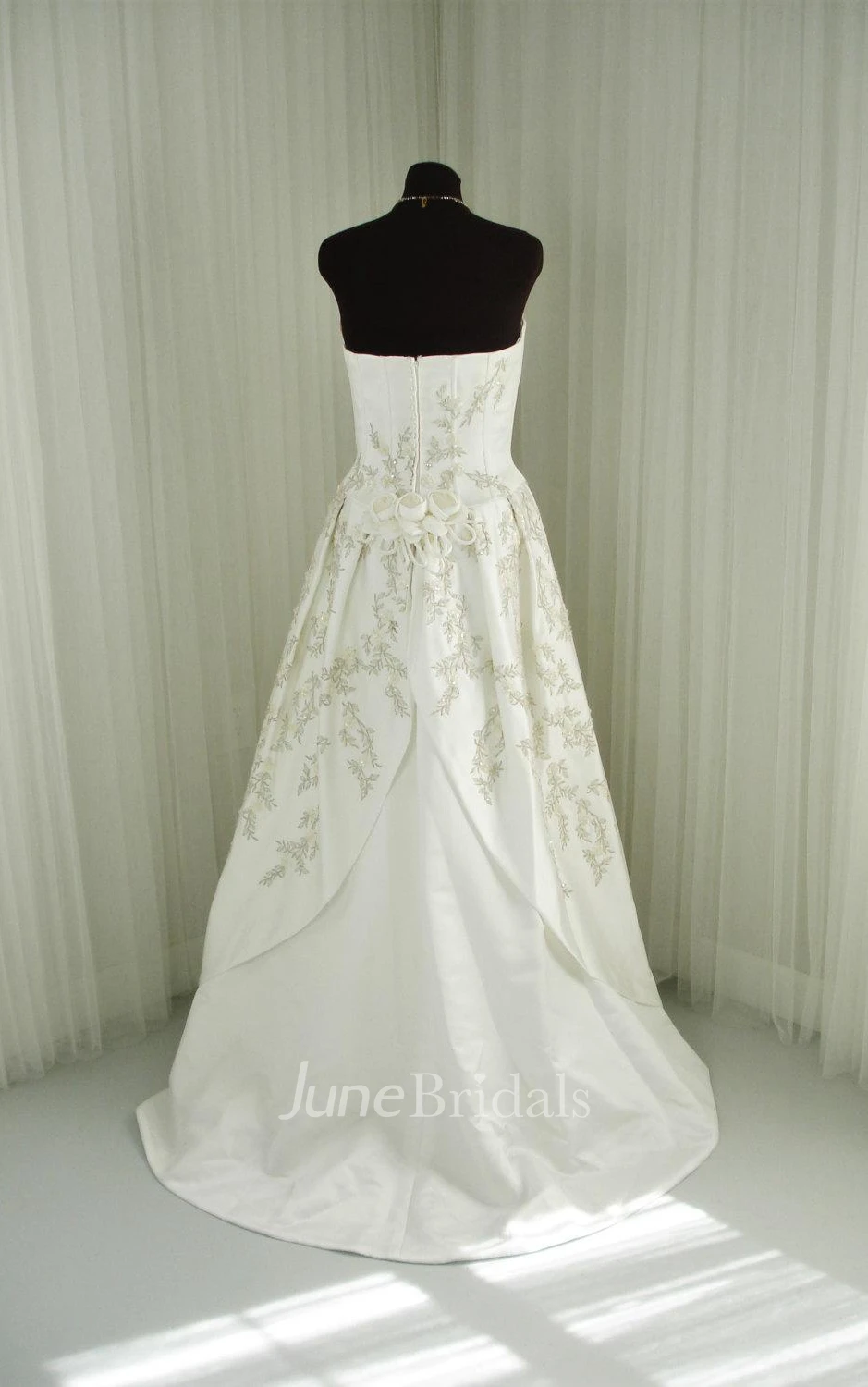 Strapless Long A-Line Satin Wedding Dress Embroidered Floral