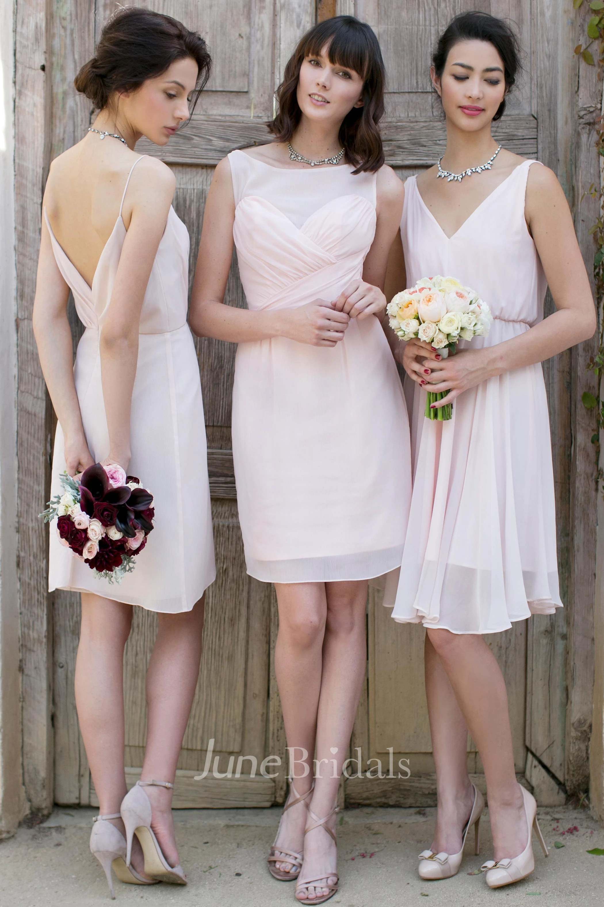Short Bateau Neck Criss-Cross Sleeveless Chiffon Muti-Color Convertible Bridesmaid Dress
